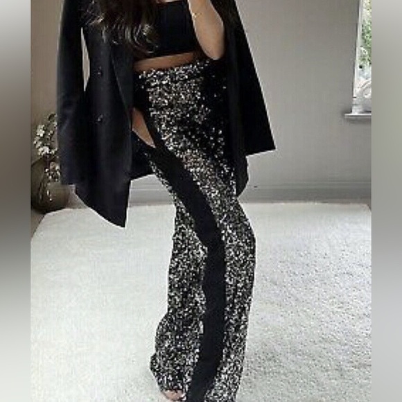 Zara Studio black silver sequin tuxedo trousers pants 
Small - Picture 2 of 11